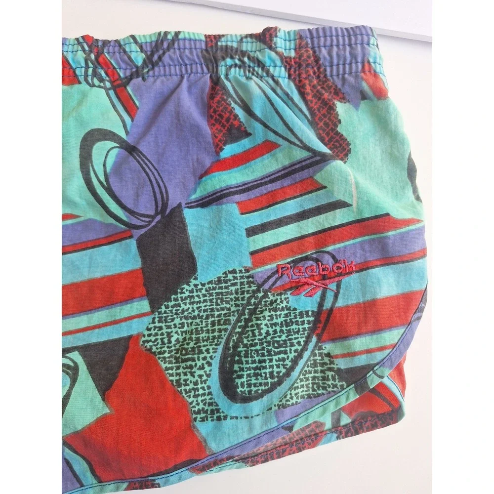 Reebok Vintage Swim Shorts Medium Y2K Multicolor Graphic Vaporwave Trunks USA